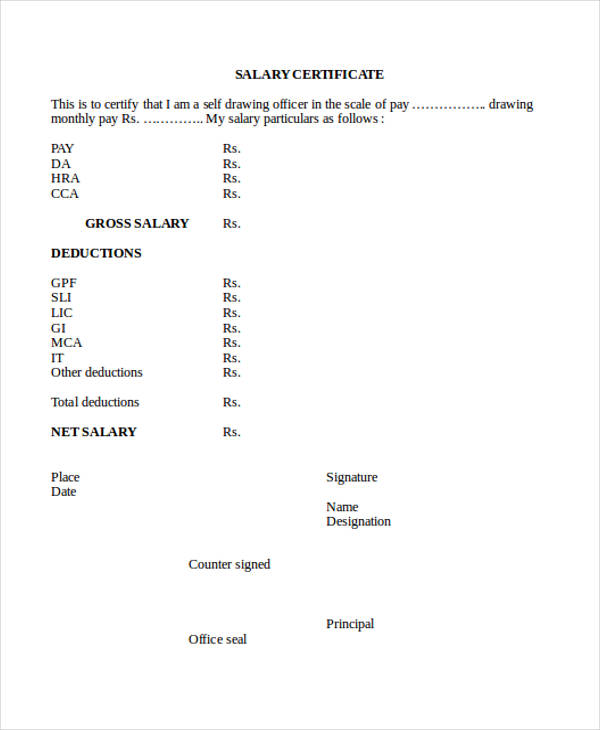 basic salary certificate form