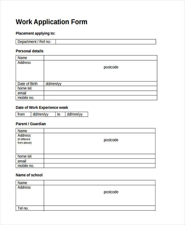 basic work job application form