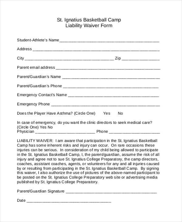 basketball medical waiver form