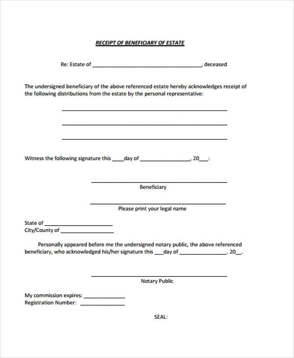 beneficiary receipt and release form