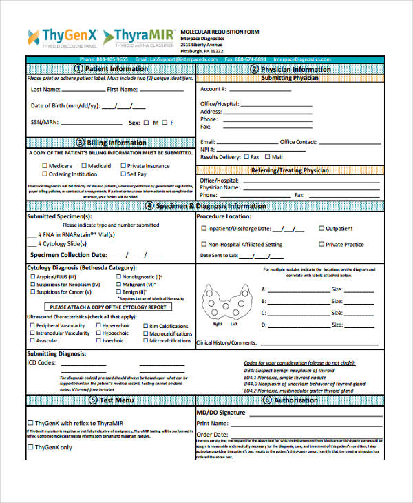 billing diagnostic requisition form