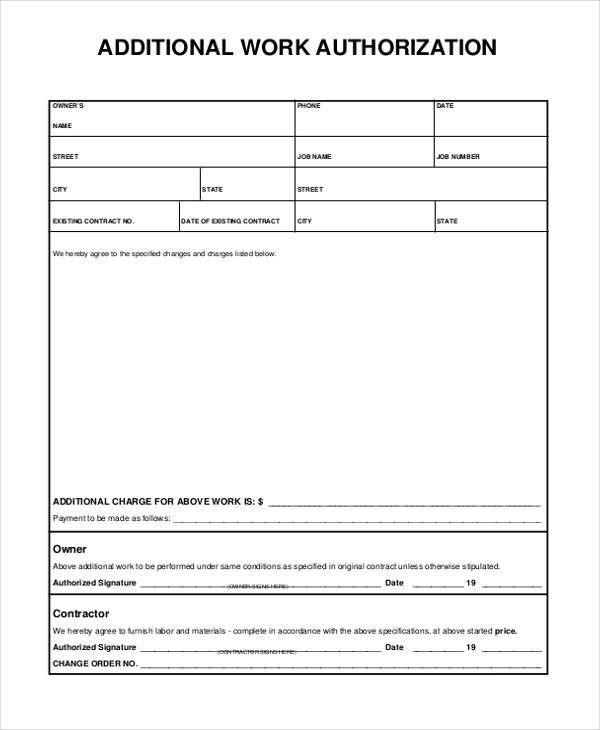blank additional work authorization form