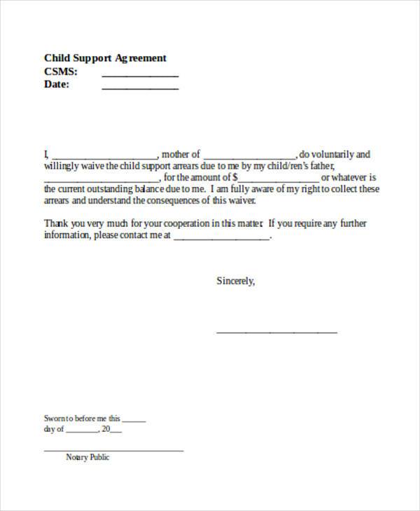 blank child support agreement form