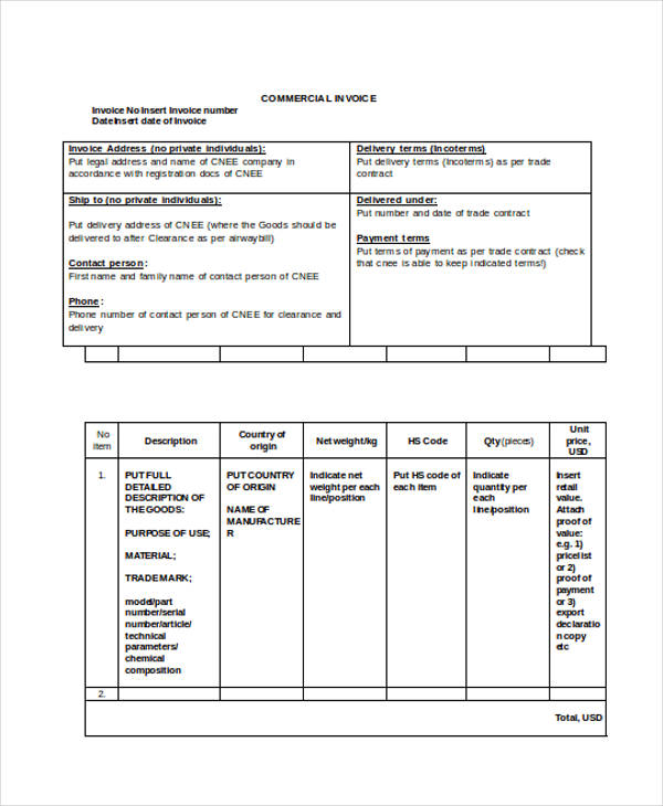 blank commercial invoice form2