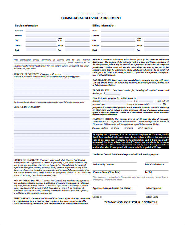 blank commercial service agreement form