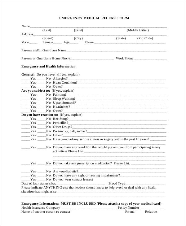 blank emergency medical release form1