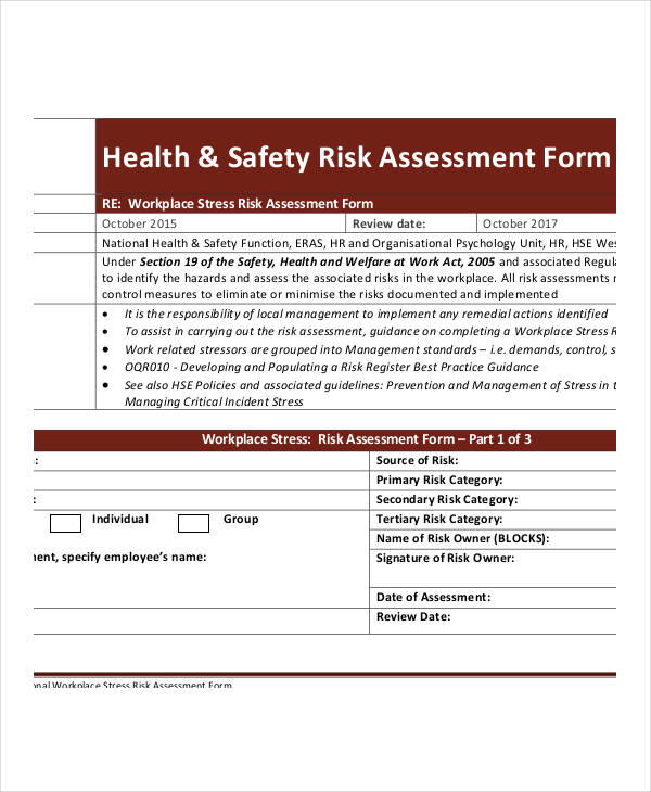 blank health and safety risk assessment form
