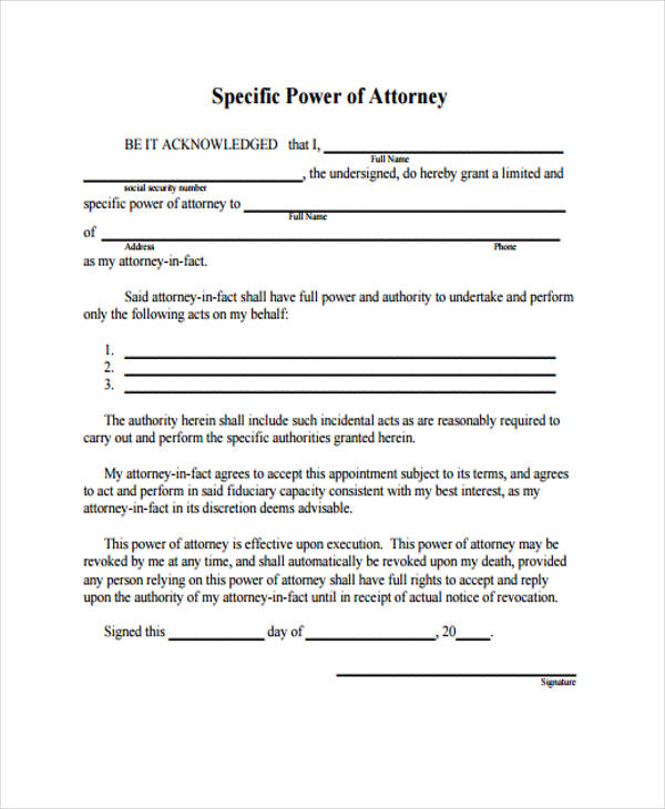 blank limited power of attorney form