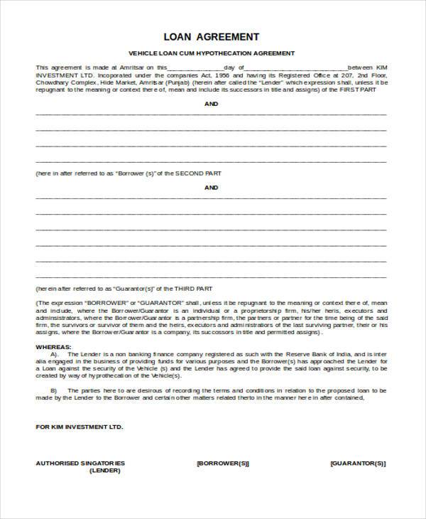 blank loan agreement form