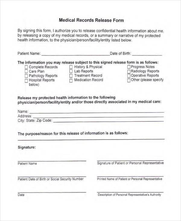 Medical Records Release Form Printable 6658