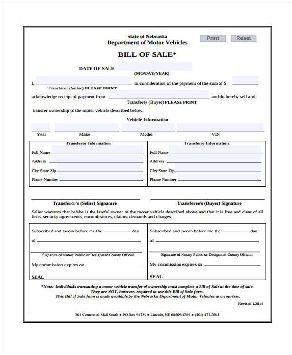 blank motor cycle bill of sale form format