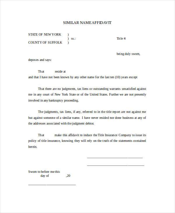 blank name affidavit form