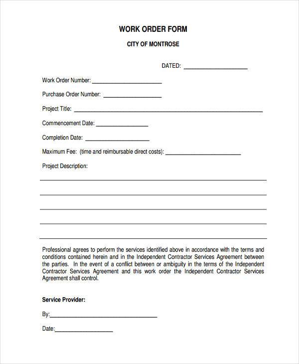 generic work order form printable 43 blank order form