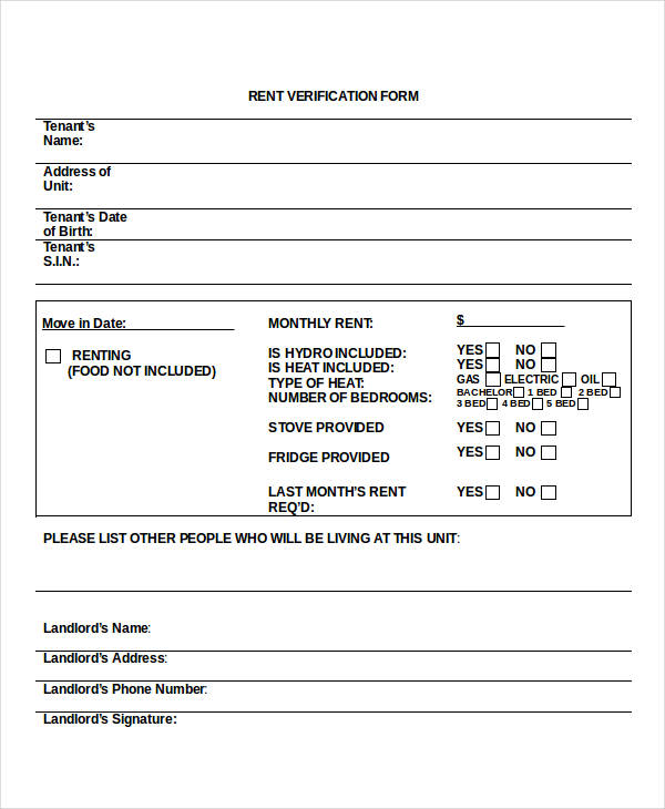 blank rental verification form