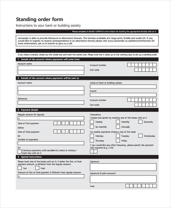 blank standing order form