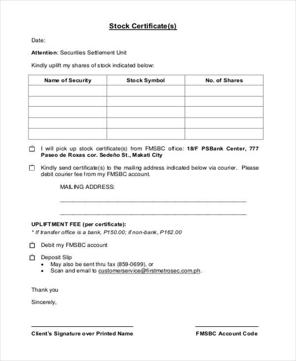 blank stock certificate form