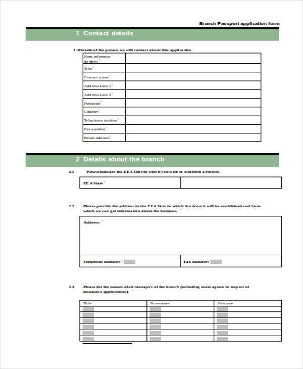 branch passport application form