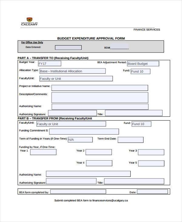 budget expenditure approval form