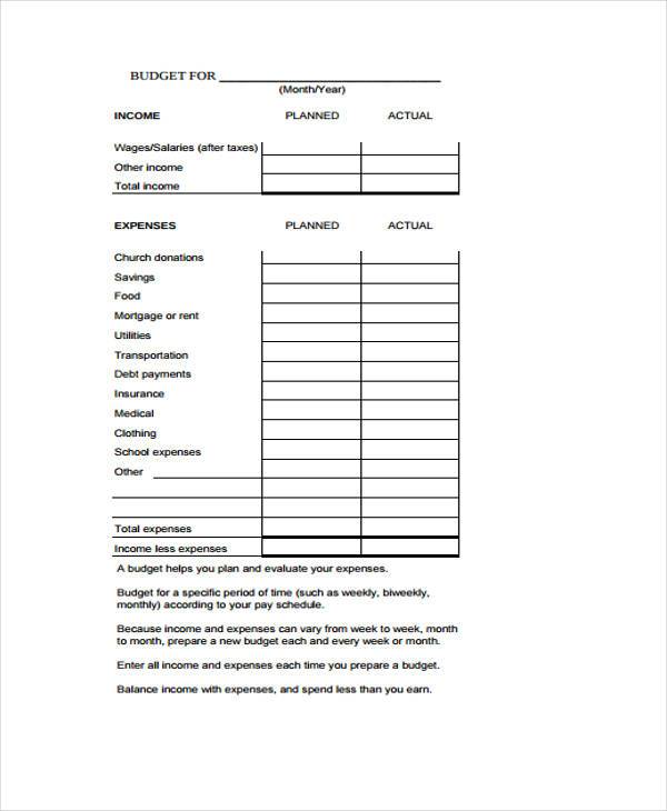 budget form example