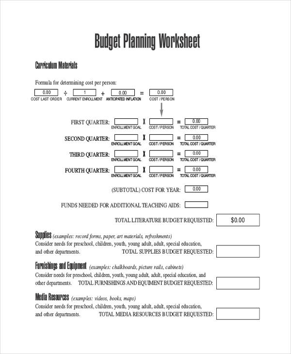 budget planner worksheet form