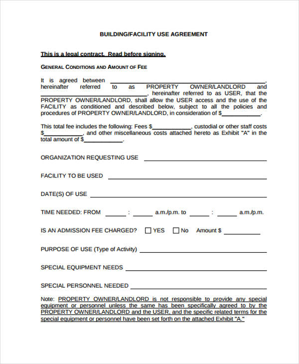 building facility rental agreement form