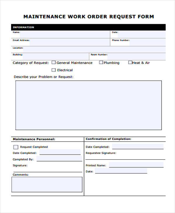 building maintenance work order form