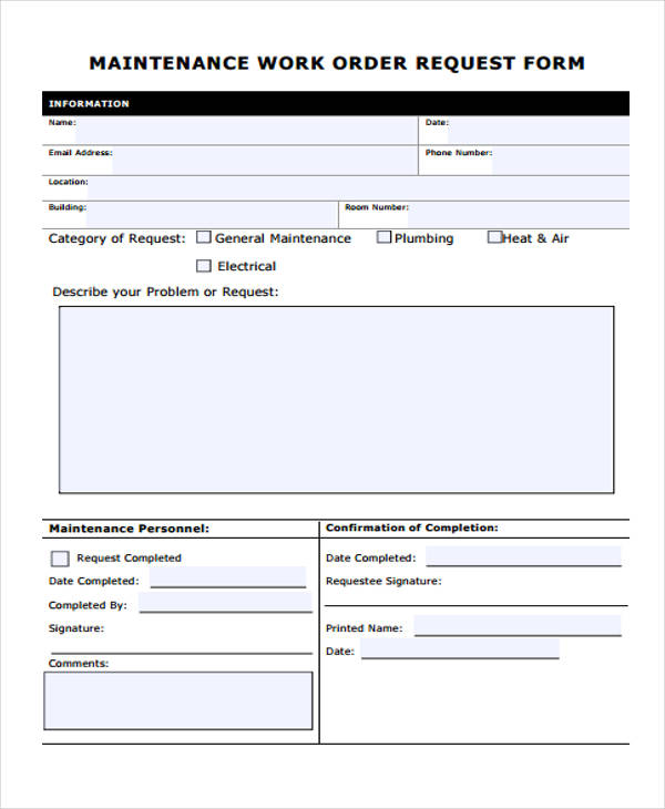 Free 23 Work Order Forms In Pdf Ms Word Excel 3227