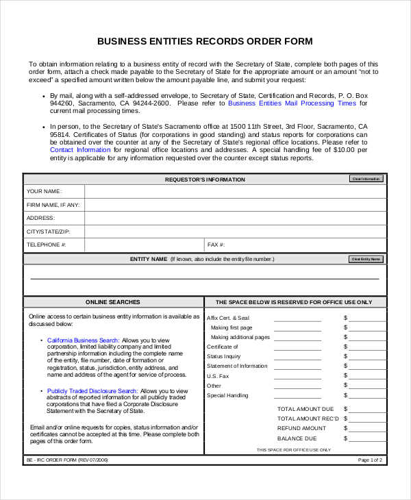 business entities order form1