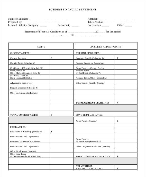 business financial statement form8