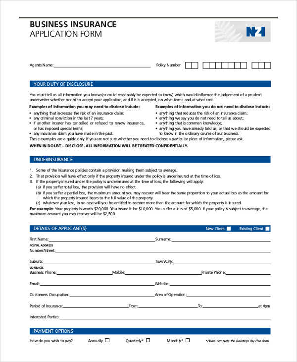 FREE 11 Business Insurance Forms In PDF MS Word