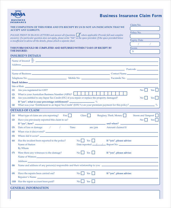 business insurance claim form in pdf1