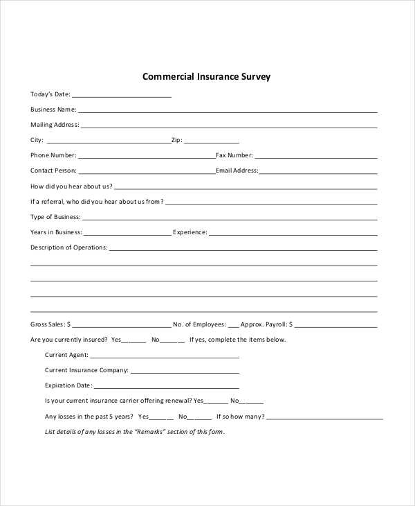 business insurance survey form