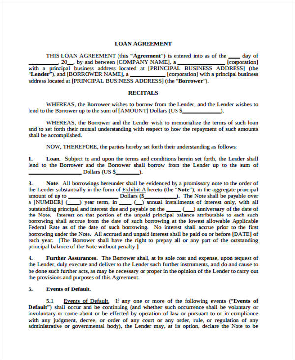 business loan contract agreement form