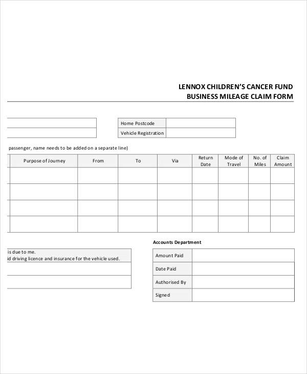 Free Mileage Claim Form Template Excel