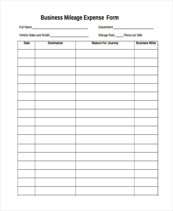 Mileage Expense Form Template Free