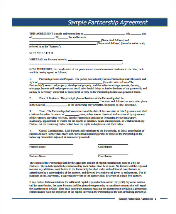 business partnership agreement form pdf