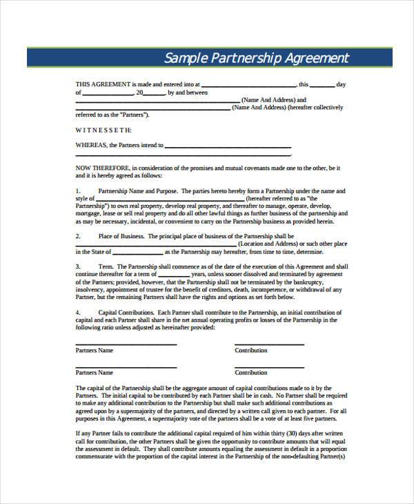 business partnership contract form