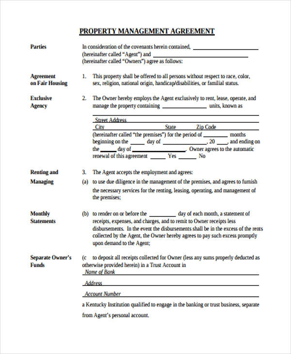 business property management agreement form