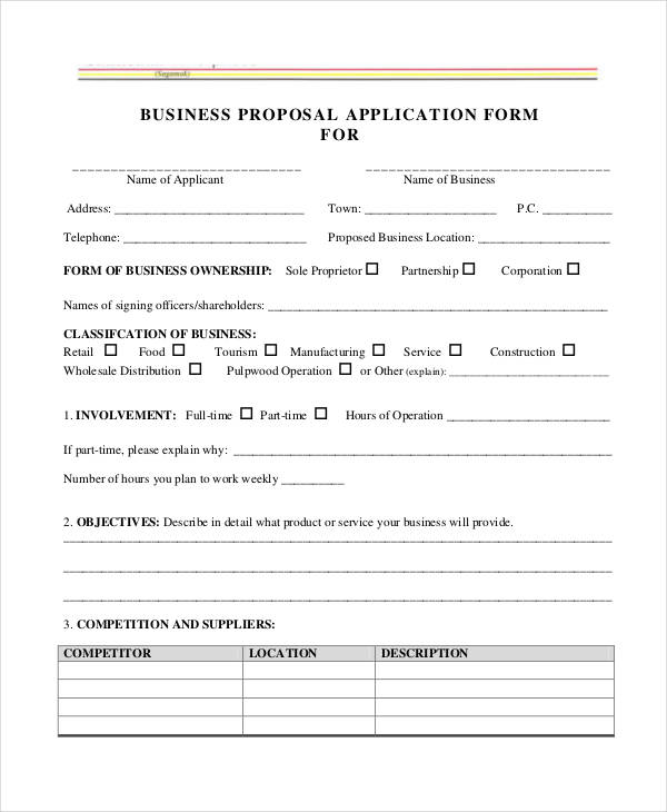 business proposal application form