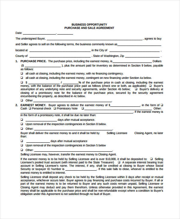 business sale and purchase agreement form