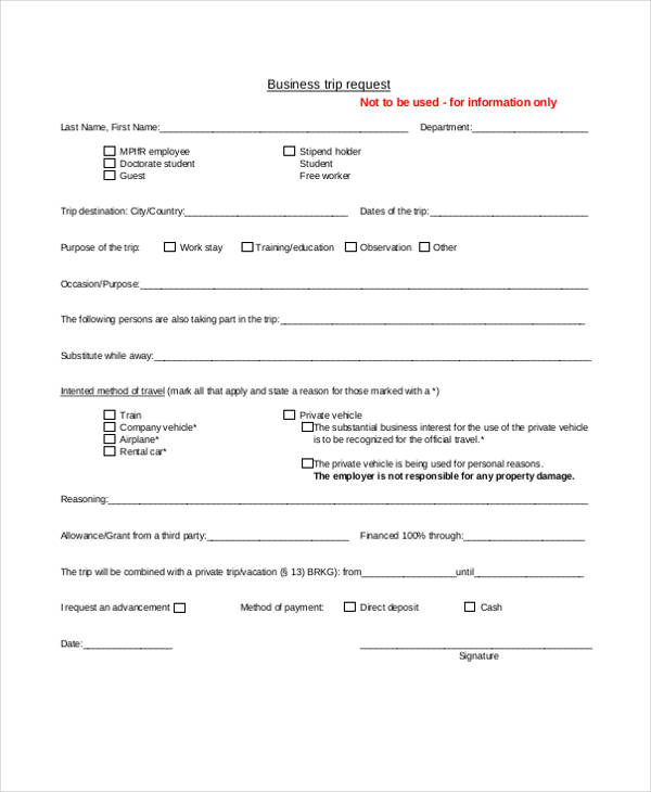 business travel trip request form