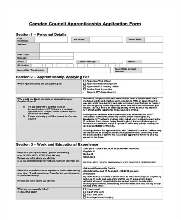 camden council apprenticeship application form