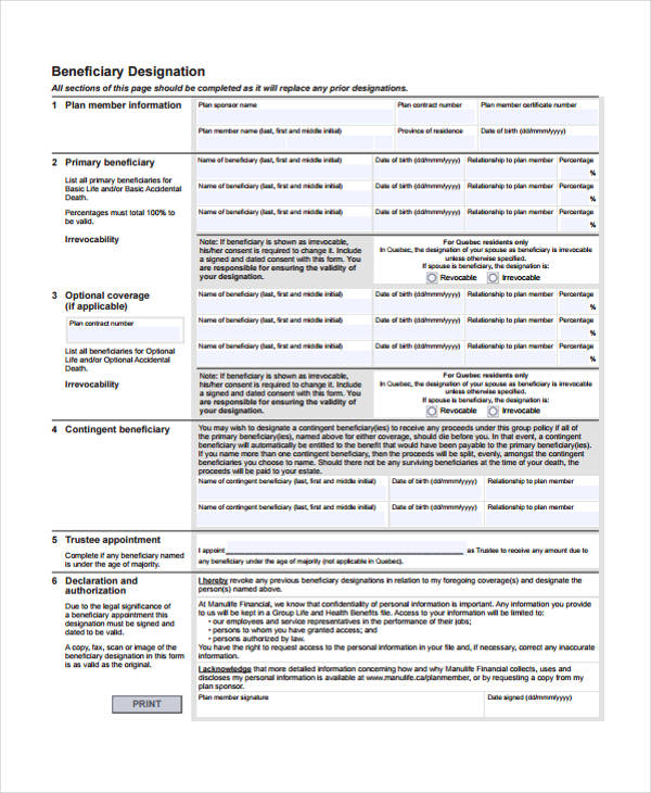 canadian beneficiary release form