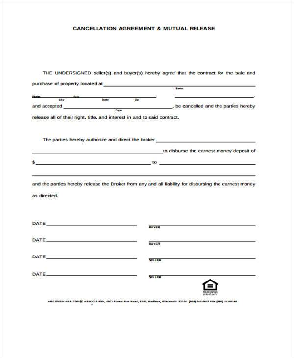 cancellation agreement form