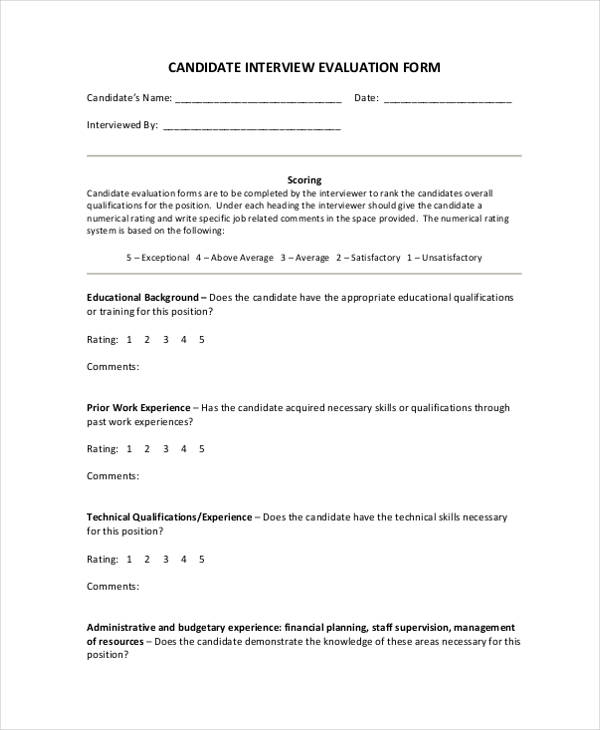 candidate campus interview evaluation form