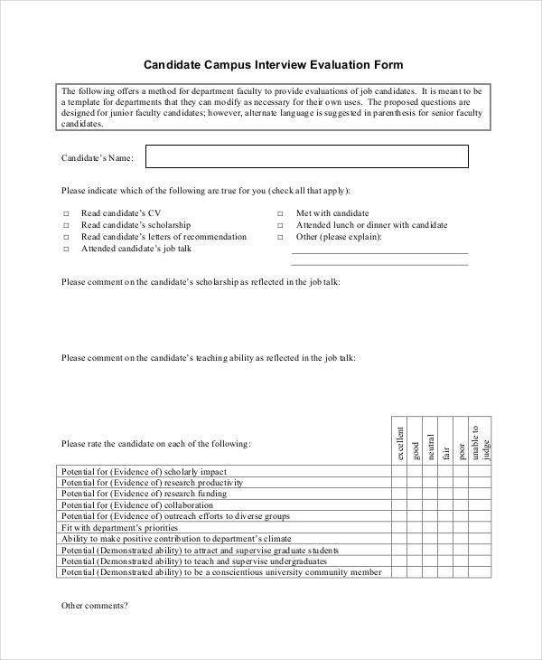 FREE 31+ Interview Evaluation Form Samples, PDF, MS Word, Google Docs ...