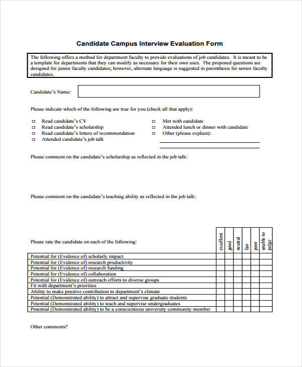 candidate campus interview evaluation form4