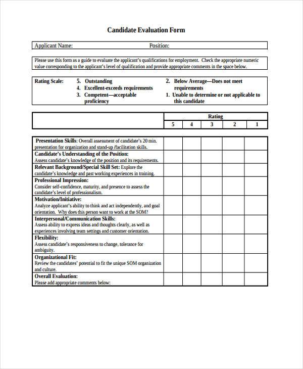 candidate evaluation form