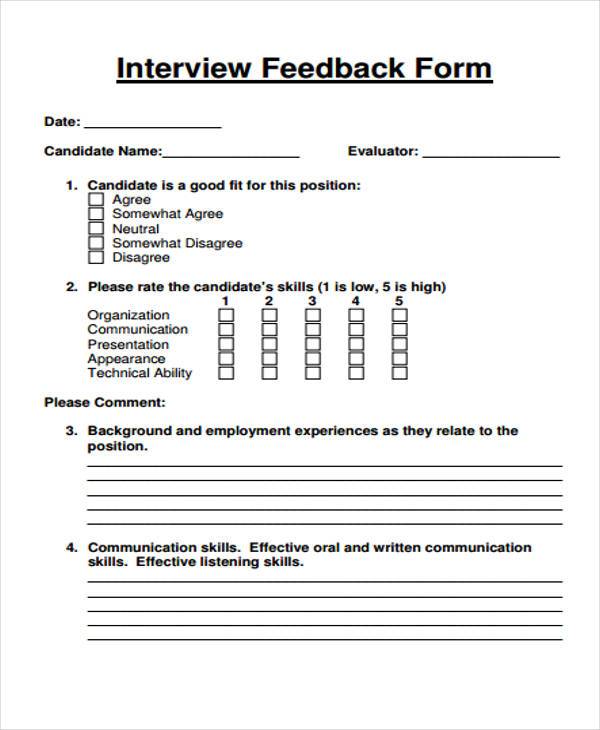 candidate interview feedback form