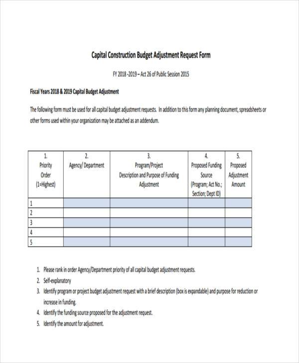 capital construction budget adjustment request form